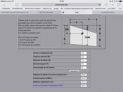 Calcul avec la surface de l'aile + fuselage (30% de la CMA)